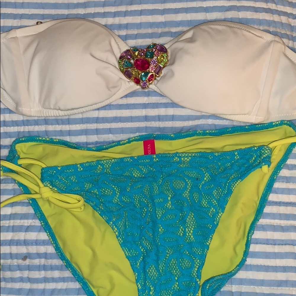 Victoria’s Secret gem bikini top w/lace bottoms.
